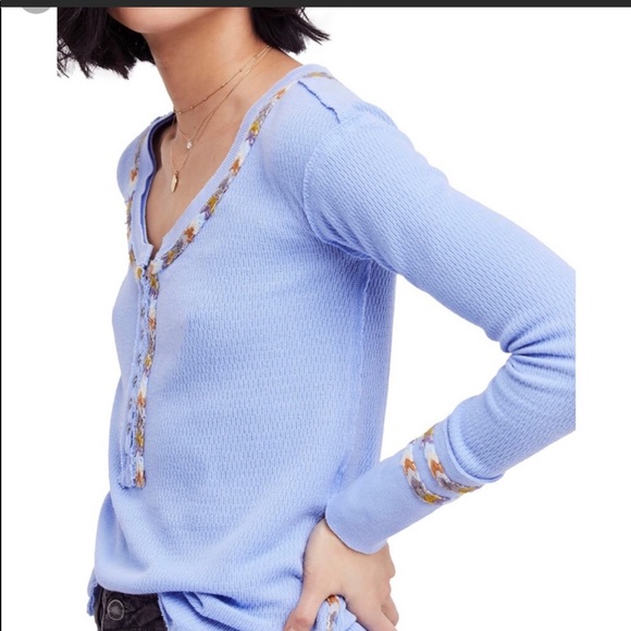 NWT ❋ Free People ❋ Light Blue Rainbow Thermal Top - Picture 5 of 7